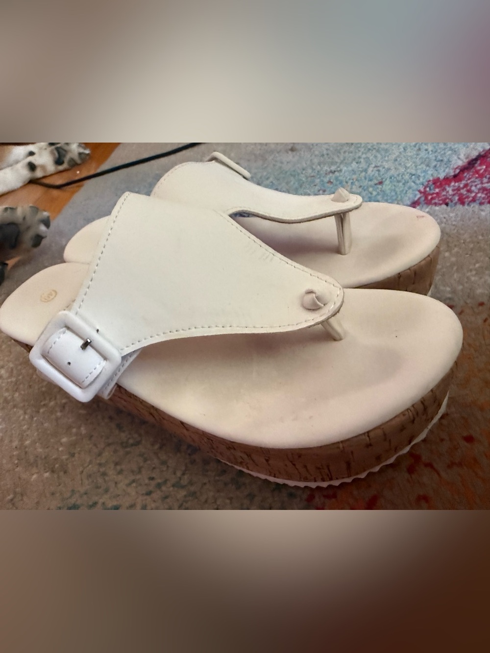 White Platform Cork Thong Sandals - Womens size 9